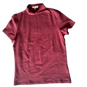 Madewell Short Sleeve Mockneck Mock Neck Tee Large Claret Red Maroon